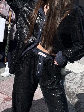 NWT Hand Over Black Sequin Pants